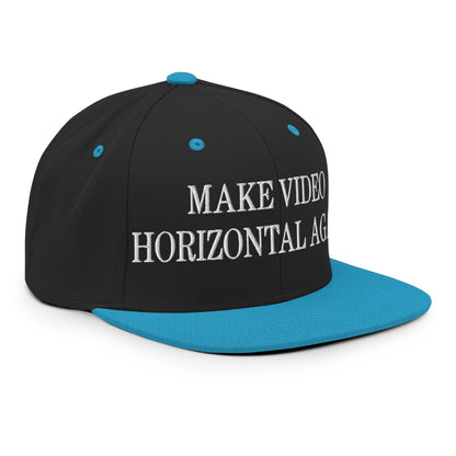 Make Video Horizontal Again Embroidered Flat Bill Brim Snapback Hat Black Teal