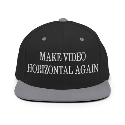 Make Video Horizontal Again Embroidered Flat Bill Brim Snapback Hat Black Silver