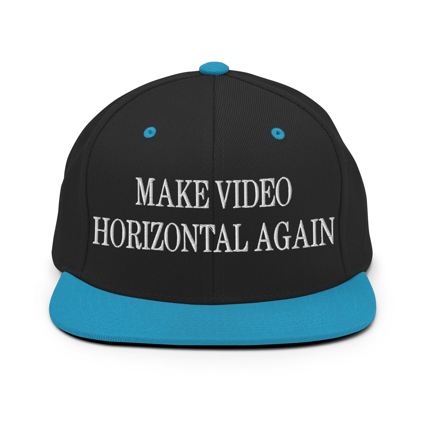 Make Video Horizontal Again Embroidered Flat Bill Brim Snapback Hat Black Teal