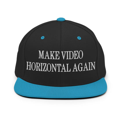 Make Video Horizontal Again Embroidered Flat Bill Brim Snapback Hat Black Teal