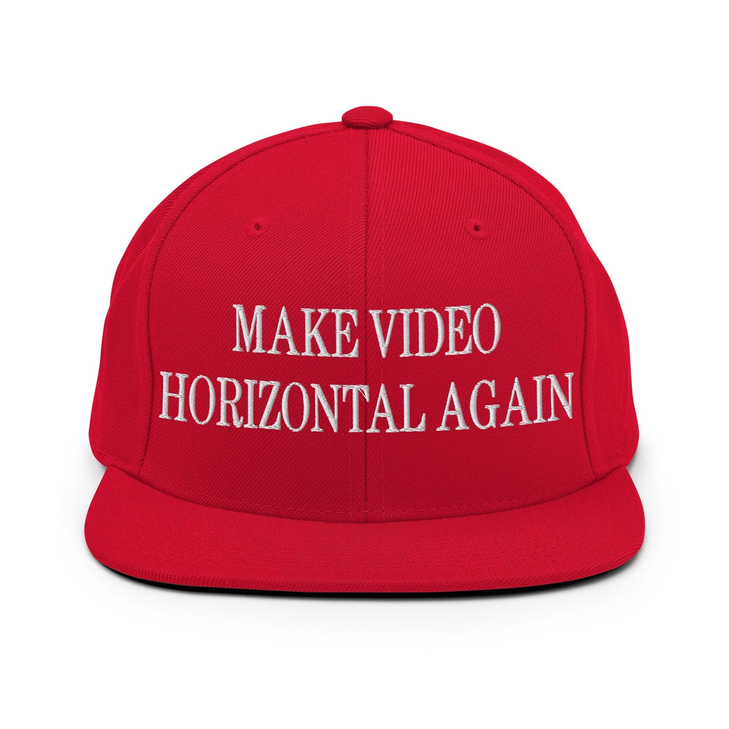 Make Video Horizontal Again Embroidered Flat Bill Brim Snapback Hat Red