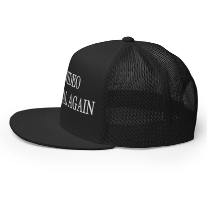 Make Video Horizontal Again Embroidered Mesh Flat Bill Brim Trucker Hat Black