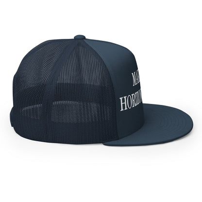 Make Video Horizontal Again Embroidered Mesh Flat Bill Brim Trucker Hat Navy