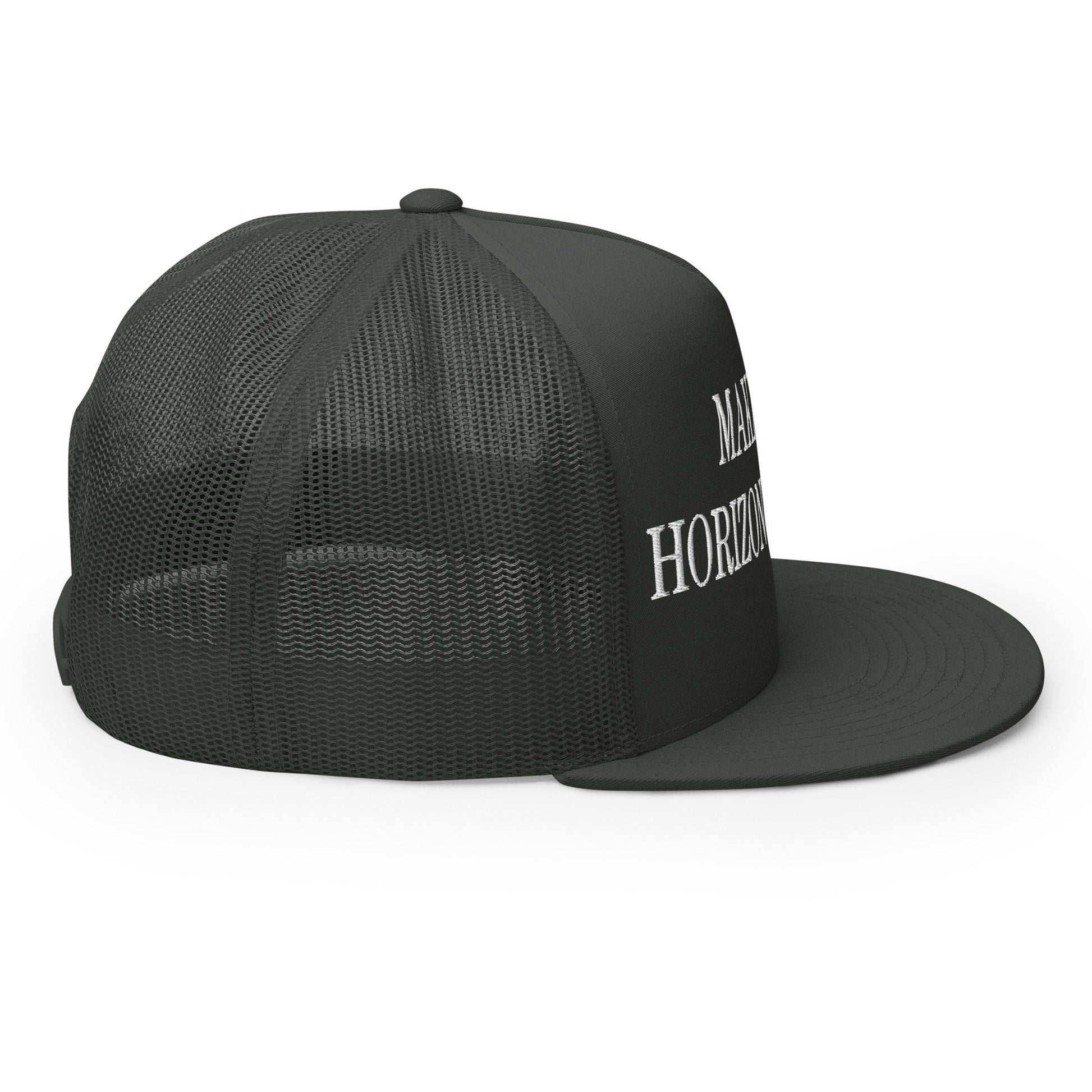 Make Video Horizontal Again Embroidered Mesh Flat Bill Brim Trucker Hat Charcoal