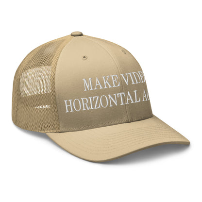 Make Video Horizontal Again Embroidered Mesh Trucker Hat Khaki