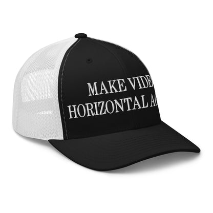 Make Video Horizontal Again Embroidered Mesh Trucker Hat Black White