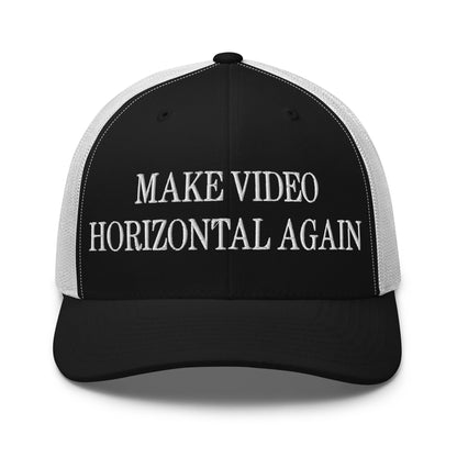 Make Video Horizontal Again Embroidered Mesh Trucker Hat Black White