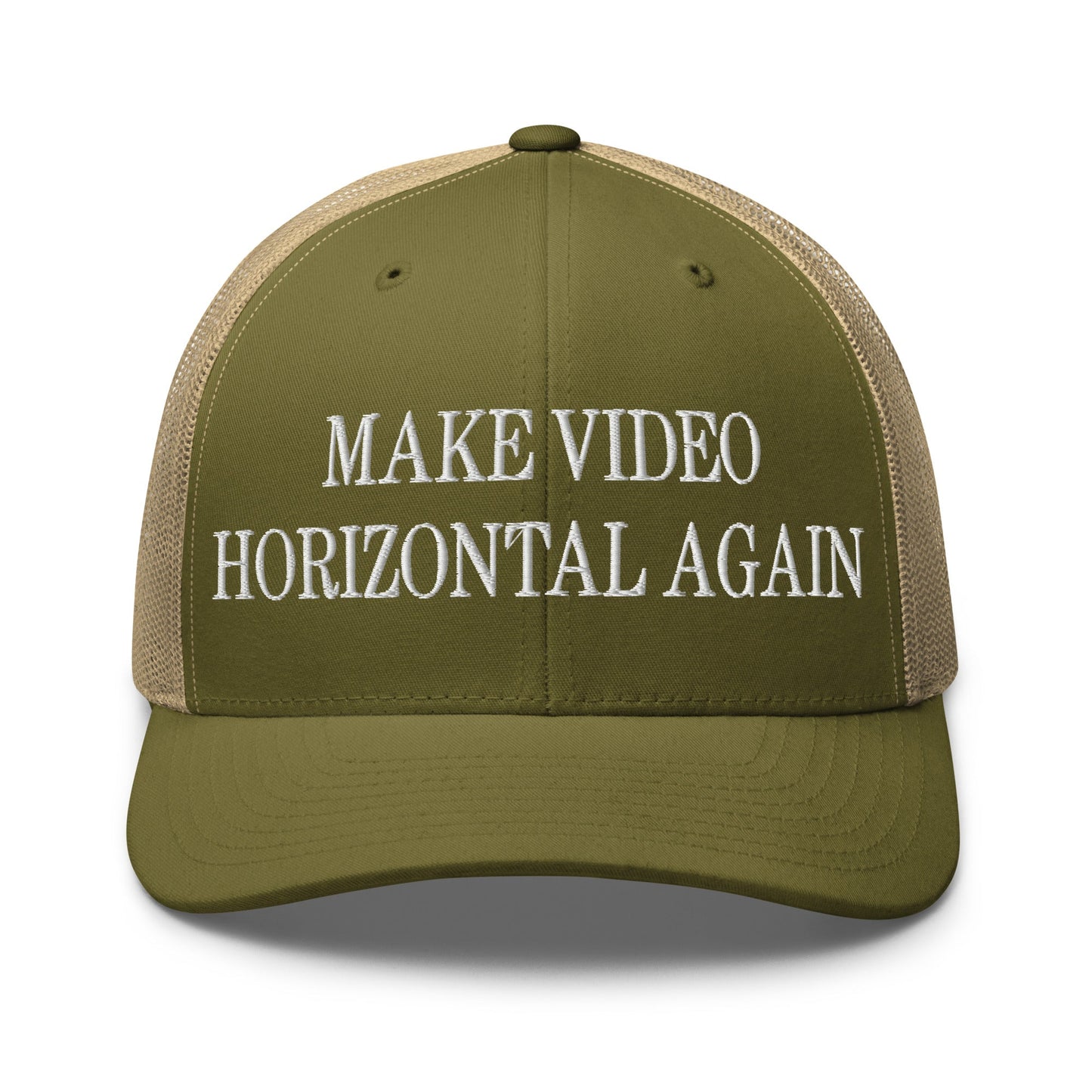 Make Video Horizontal Again Embroidered Mesh Trucker Hat Moss Khaki