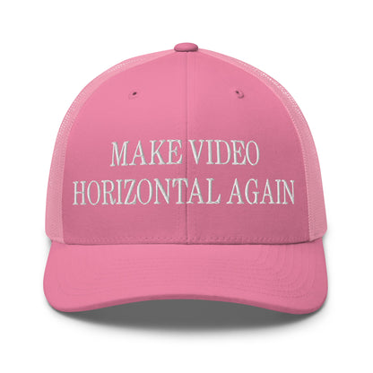 Make Video Horizontal Again Embroidered Mesh Trucker Hat Pink