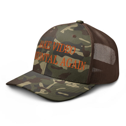 Make Video Horizontal Again Embroidered Orange Camo Trucker Hat Camo Brown