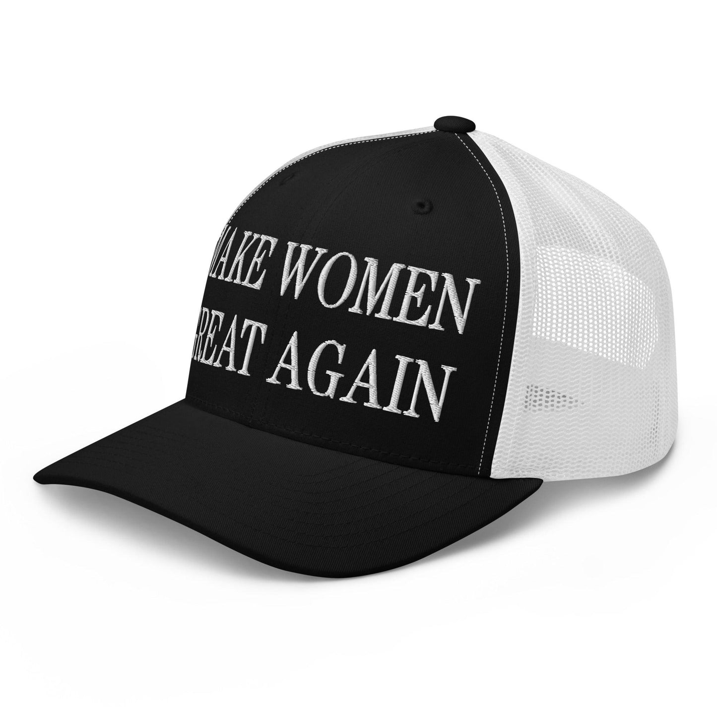 Make Women Great Again Embroidered Mesh Trucker Hat Black White