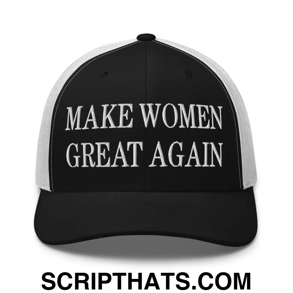 Make Women Great Again Embroidered Mesh Trucker Hat Black White