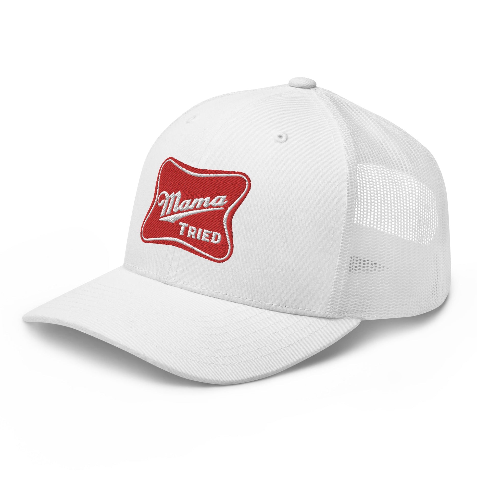 Mama Tried Parody III Retro Trucker Hat White