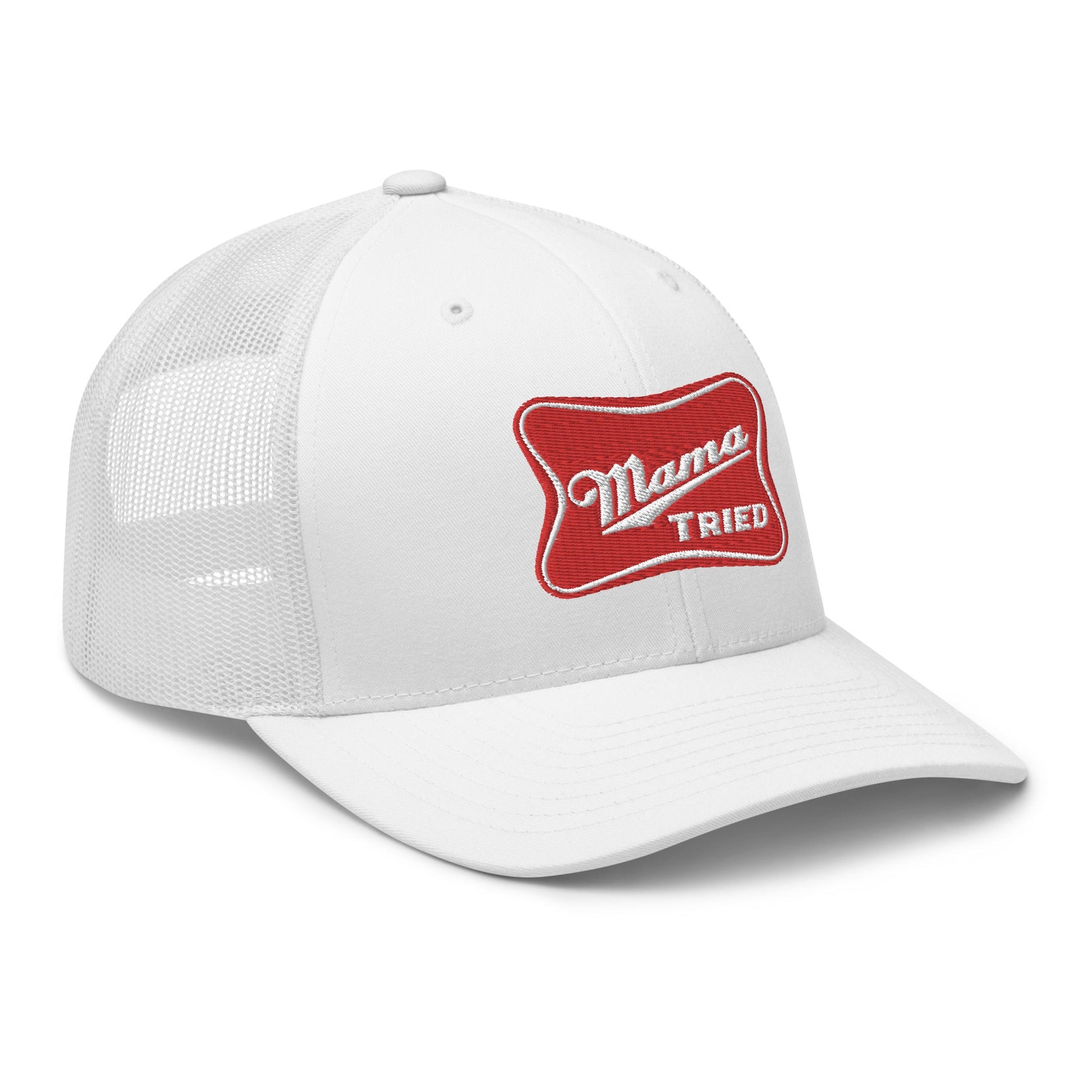 Mama Tried Parody III Retro Trucker Hat White