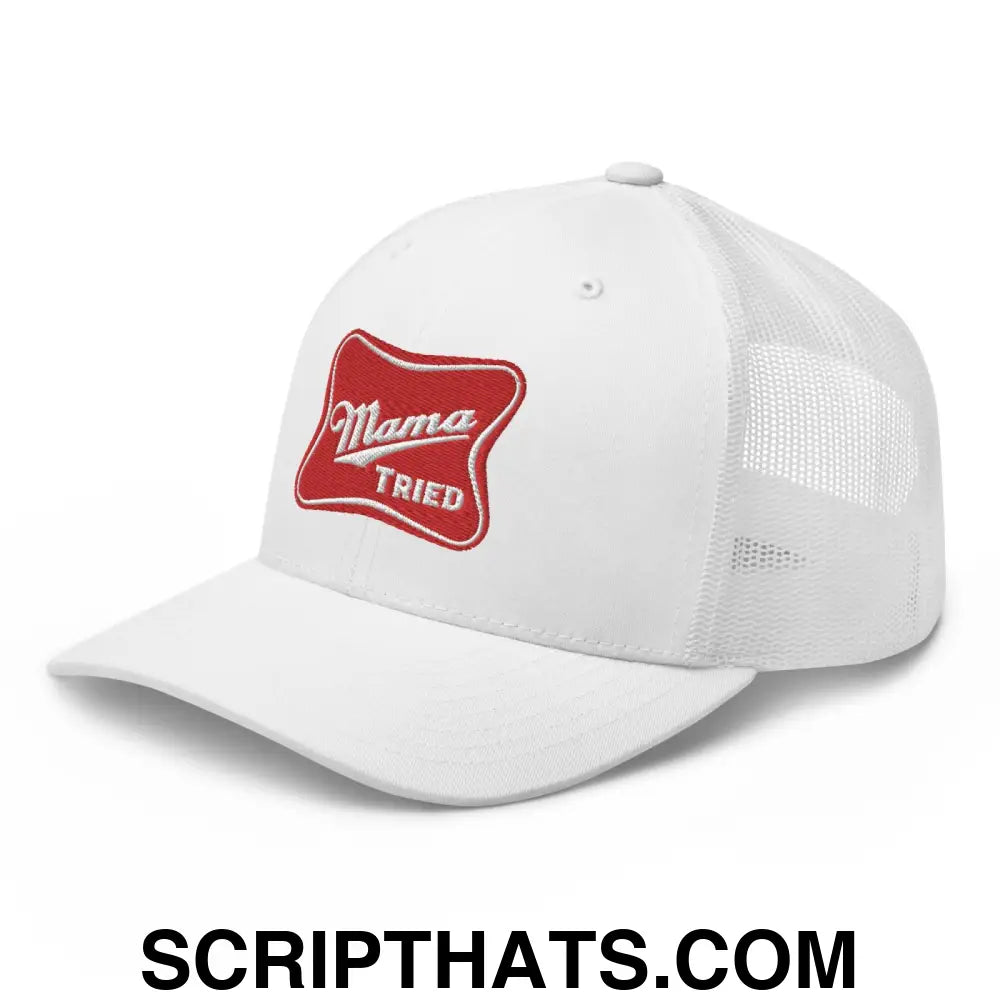 Mama Tried Parody III Retro Trucker Hat White