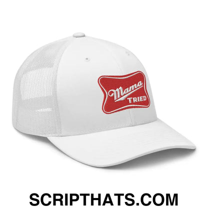 Mama Tried Parody III Retro Trucker Hat White