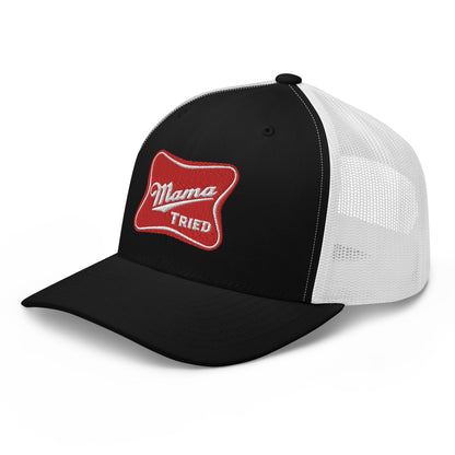 Mama Tried Parody III Retro Trucker Hat Black White