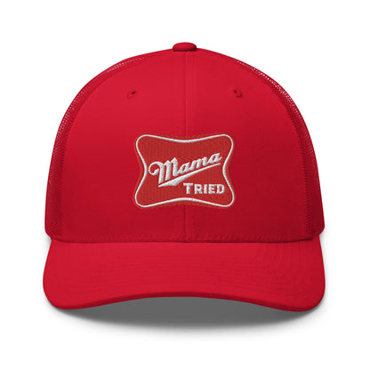 Mama Tried Parody III Retro Trucker Hat Red