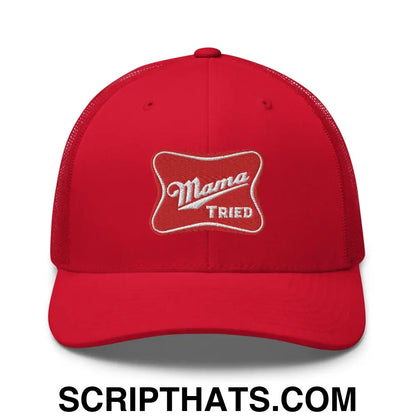 Mama Tried Parody III Retro Trucker Hat Red