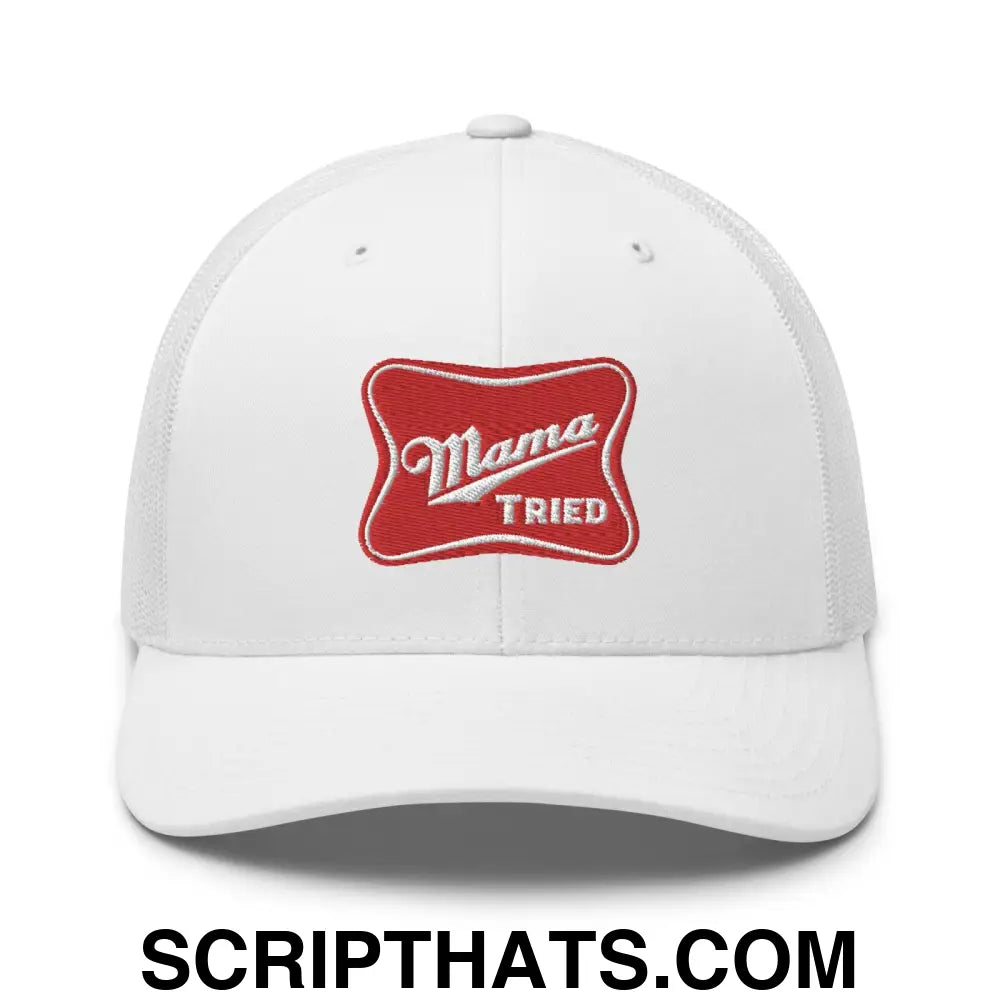 Mama Tried Parody III Retro Trucker Hat White