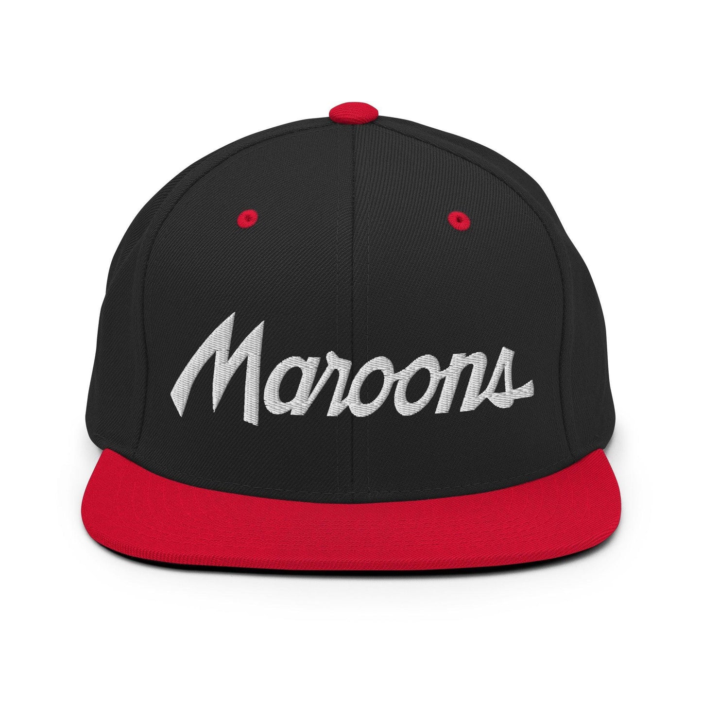 Maroons School Mascot Script Snapback Hat Black Red