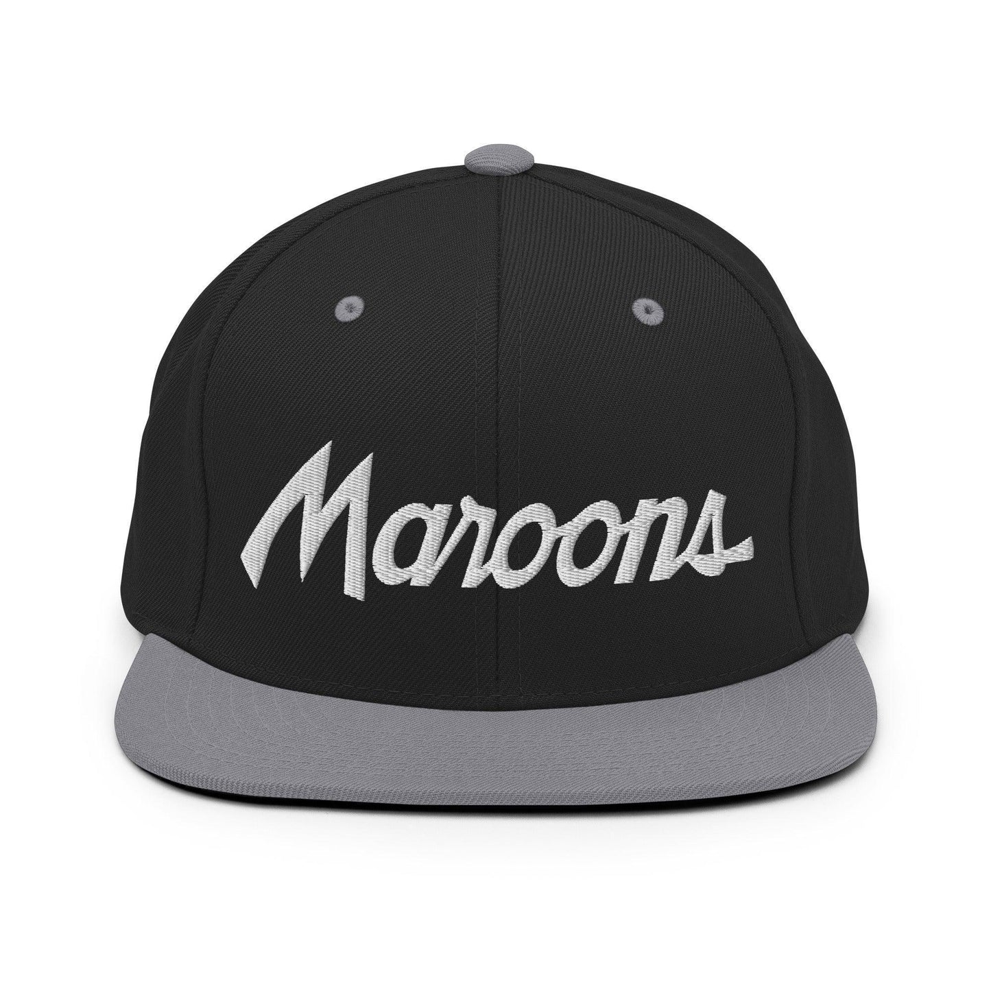 Maroons School Mascot Script Snapback Hat Black Silver