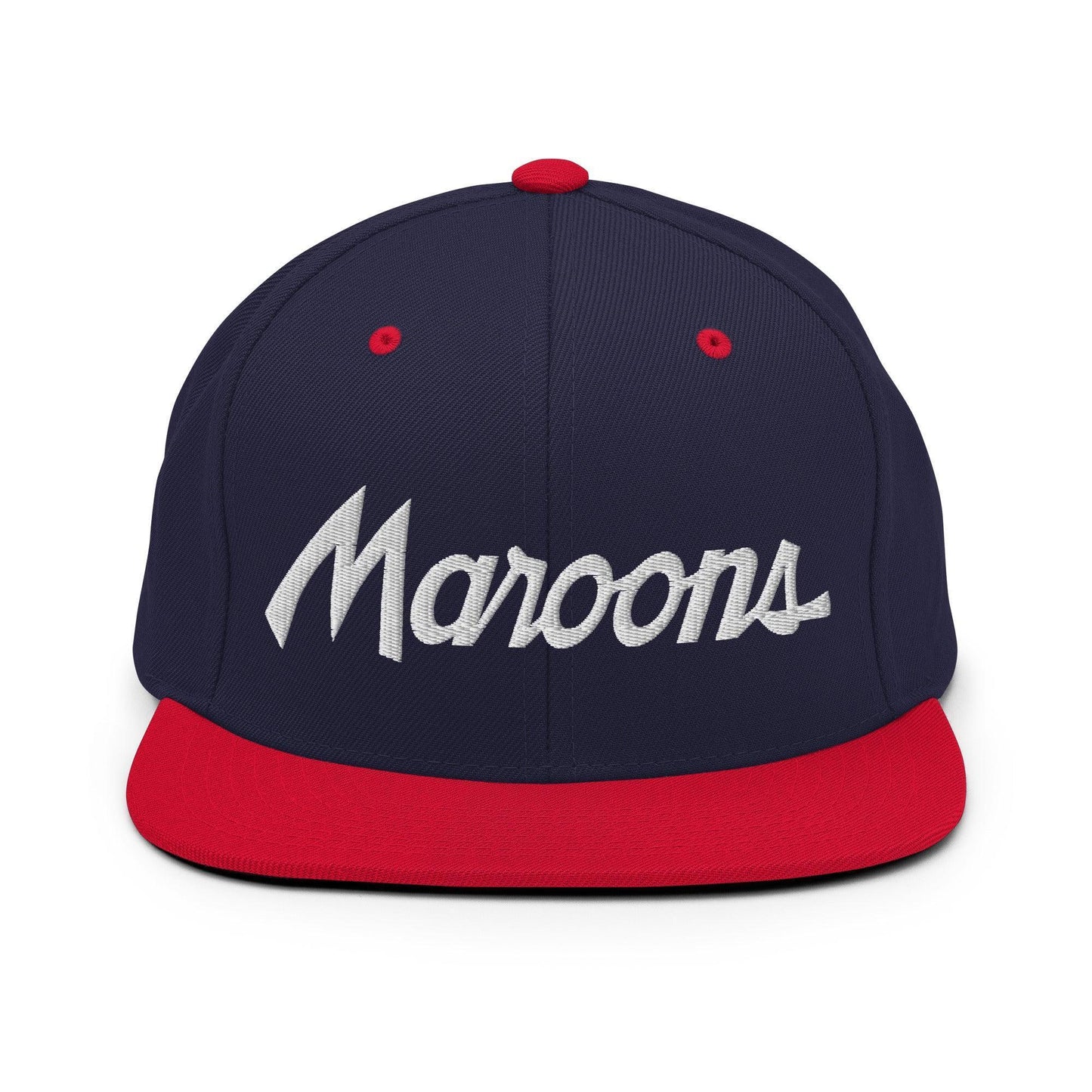 Maroons School Mascot Script Snapback Hat Navy Red