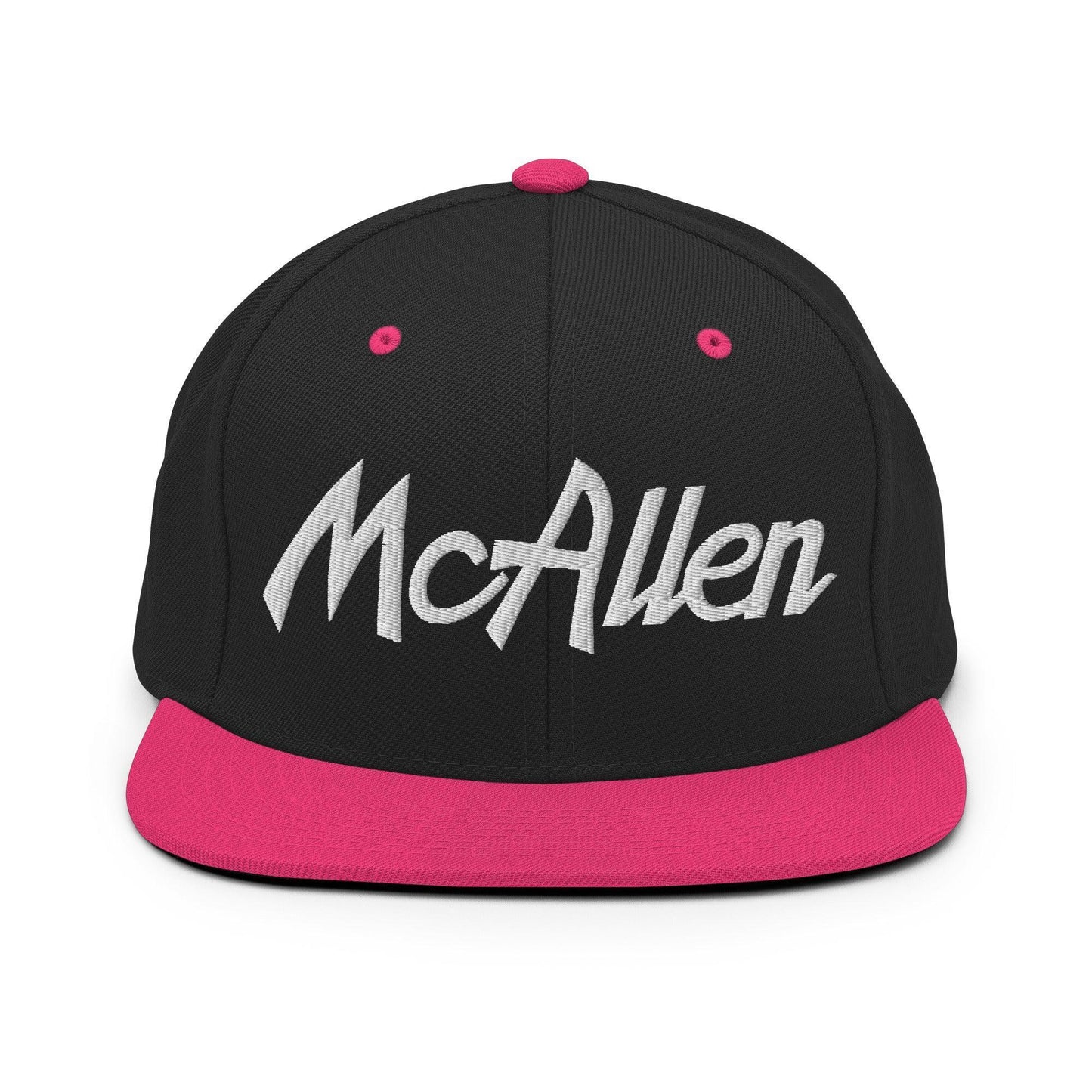 McAllen Script Snapback Hat Black Neon Pink