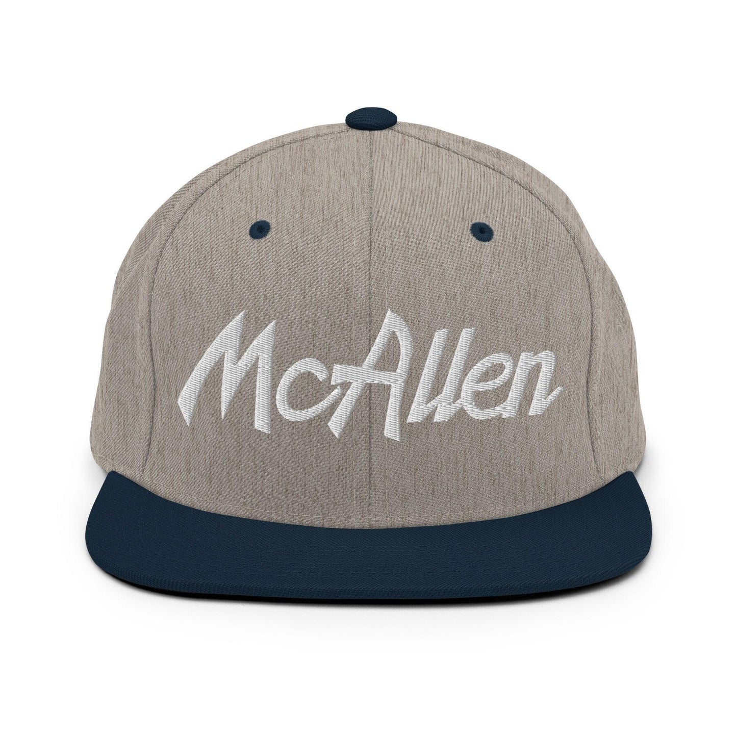 McAllen Script Snapback Hat Heather Grey Navy