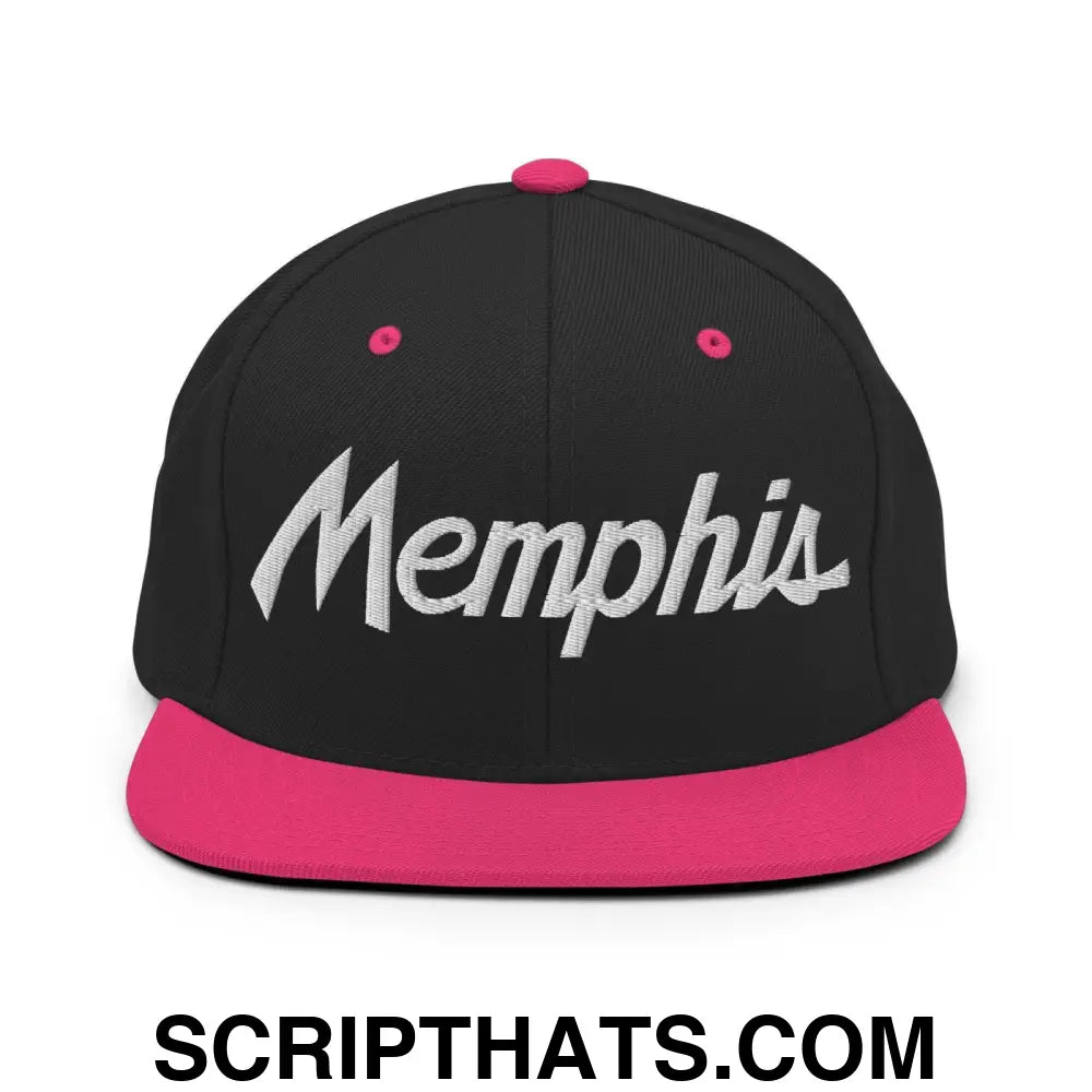 Memphis Script Snapback Hat Black Neon Pink