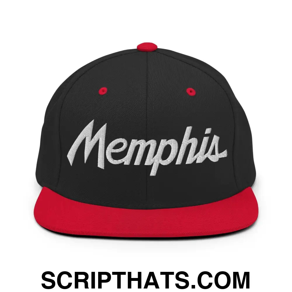 Memphis Script Snapback Hat Black Red