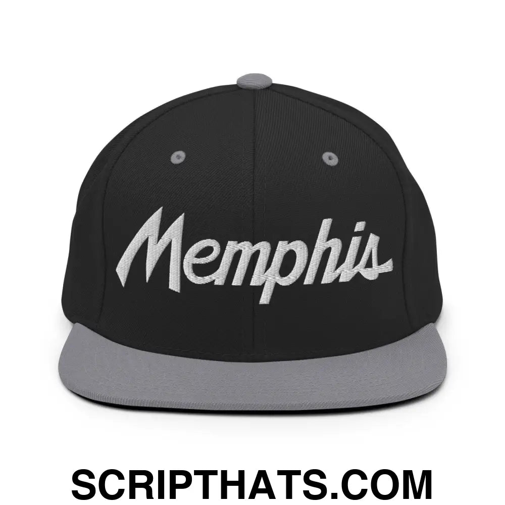 Memphis Script Snapback Hat Black Silver