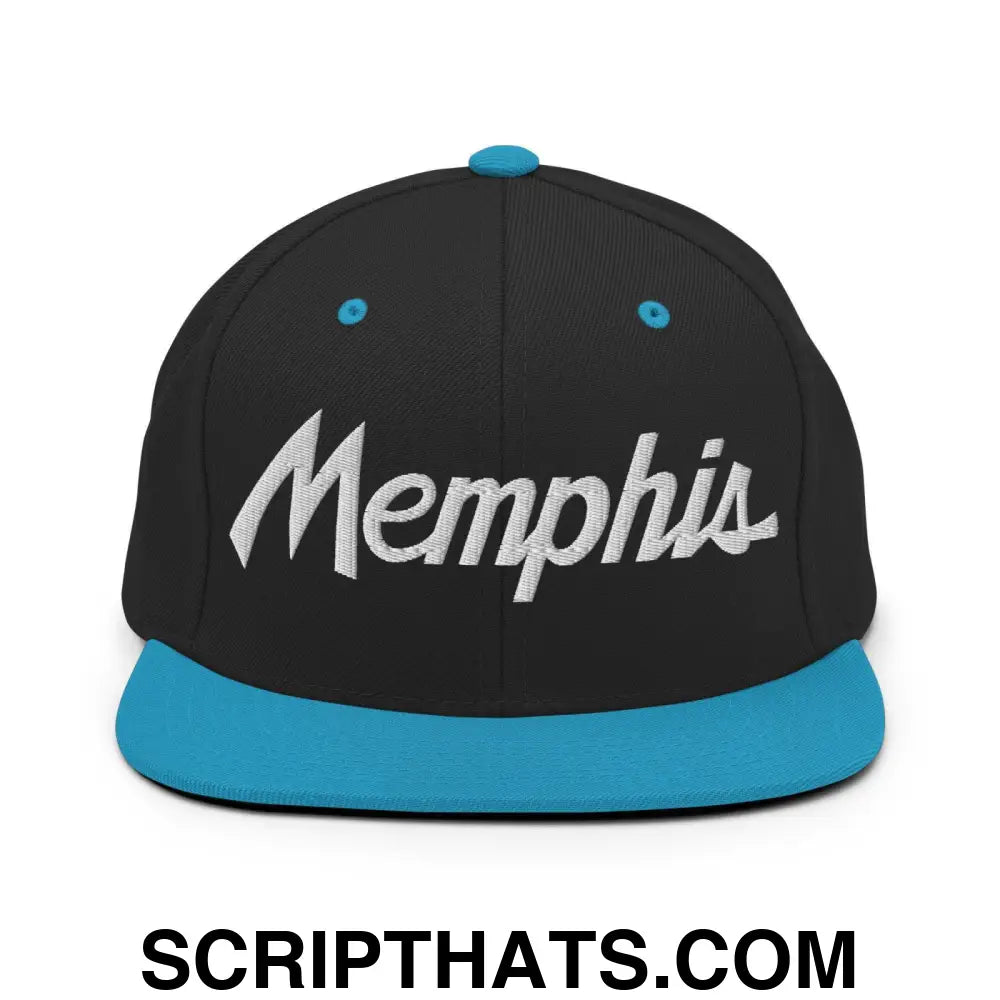 Memphis Script Snapback Hat Black Teal