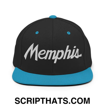 Memphis Script Snapback Hat Black Teal