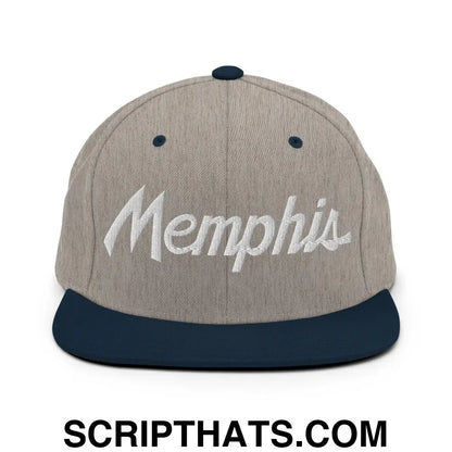 Memphis Script Snapback Hat Heather Grey Navy