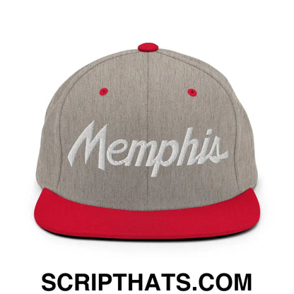 Memphis Script Snapback Hat Heather Grey Red