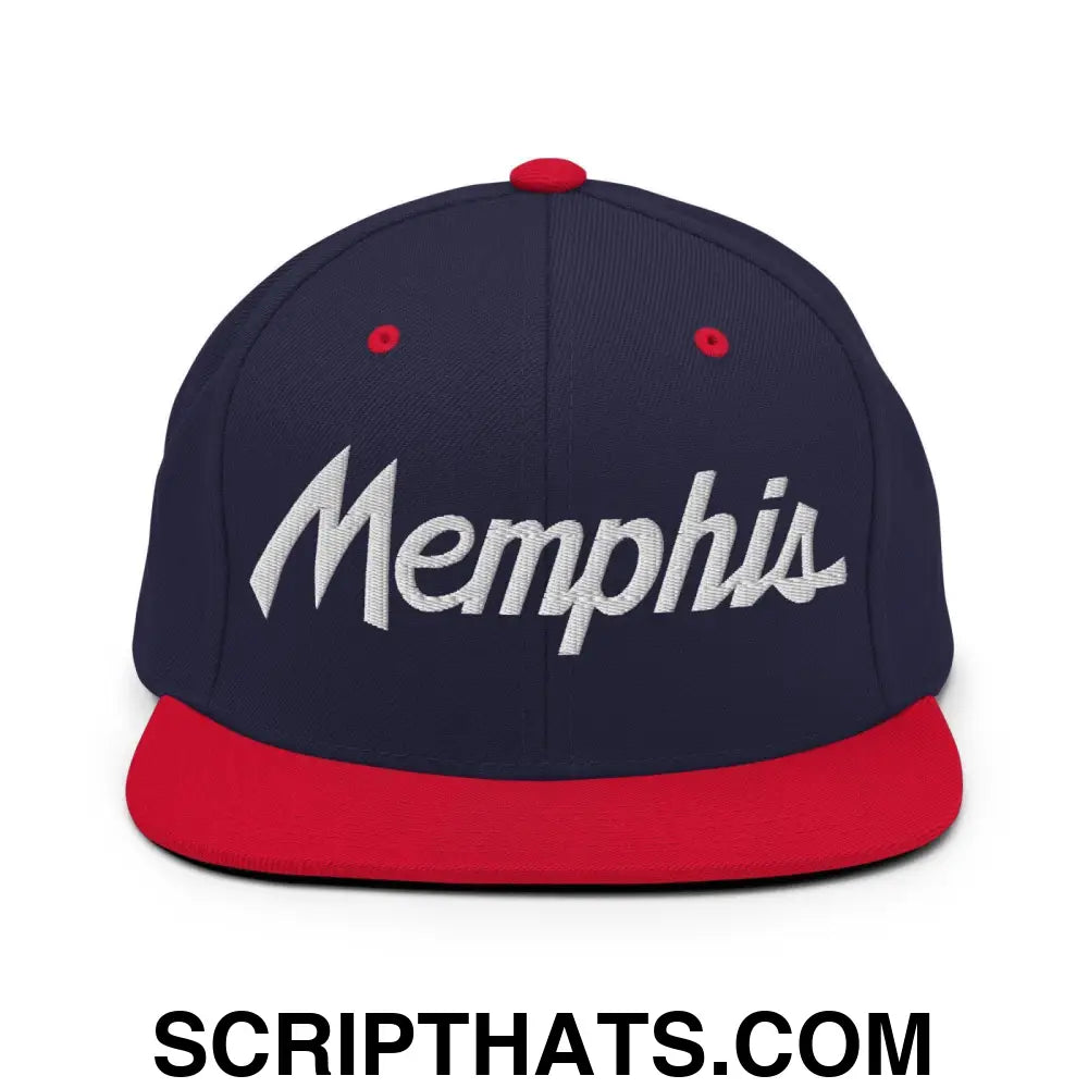 Memphis Script Snapback Hat Navy Red