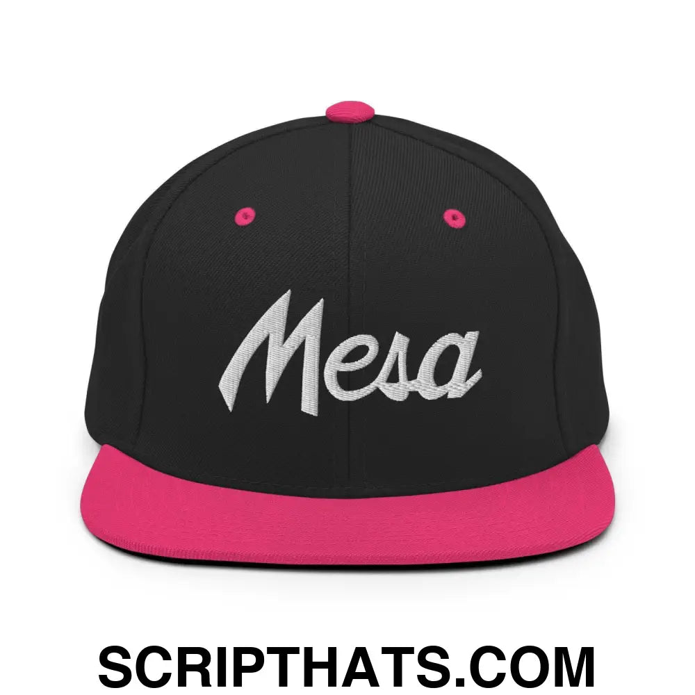 Mesa Script Snapback Hat Black Neon Pink