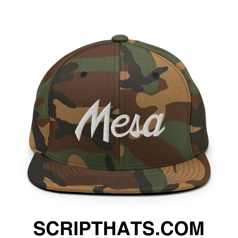 Mesa Script Snapback Hat Green Camo