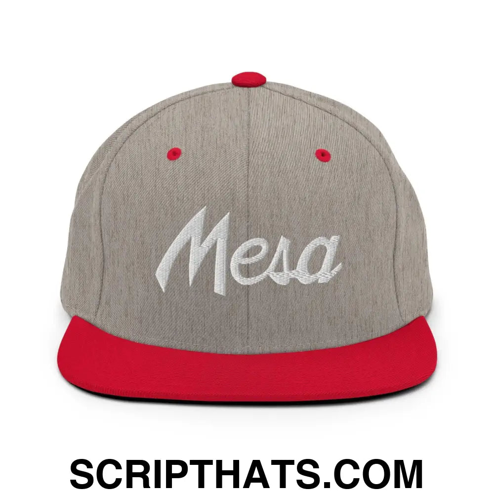 Mesa Script Snapback Hat Heather Grey Red