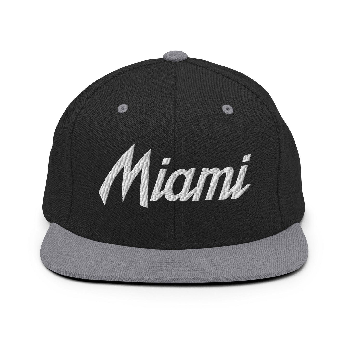 Miami Script Snapback Hat Black Silver