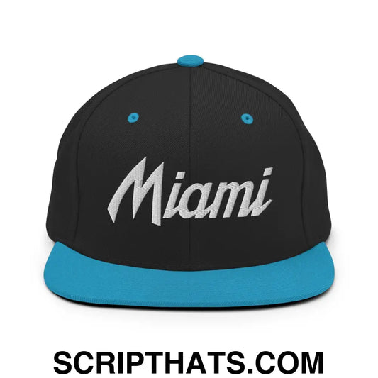 Miami Script Snapback Hat Black Teal