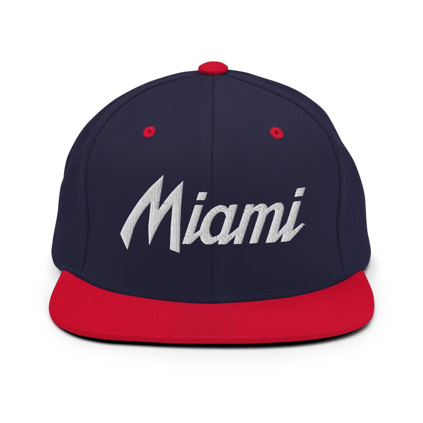 Miami Script Snapback Hat Navy Red