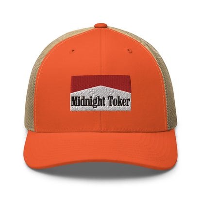 Midnight Toker Retro Trucker Hat Rustic Orange Khaki