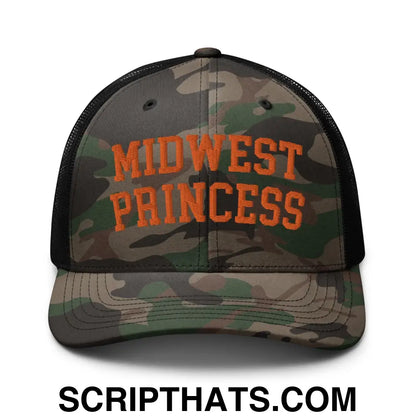 Midwest Princess Orange Camouflage Trucker Hat Camo Black