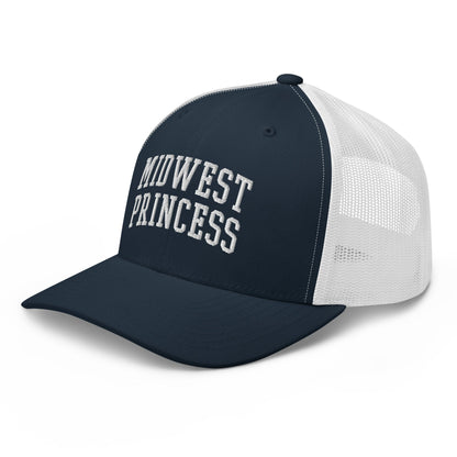 Midwest Princess Varsity Letterman Block Retro Trucker Hat Navy White