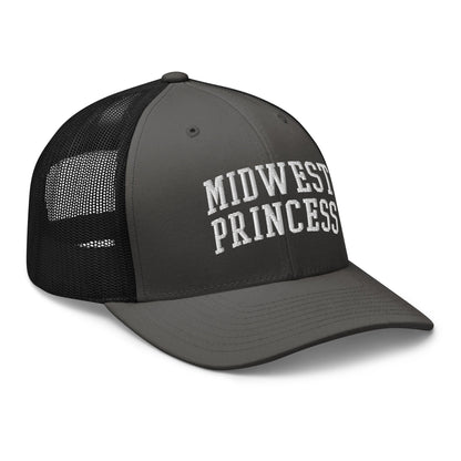 Midwest Princess Varsity Letterman Block Retro Trucker Hat Charcoal Black