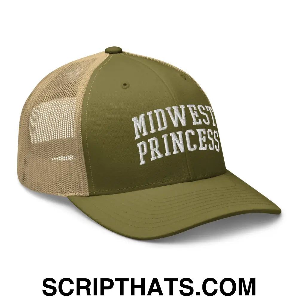 Midwest Princess Varsity Letterman Block Retro Trucker Hat Moss Khaki