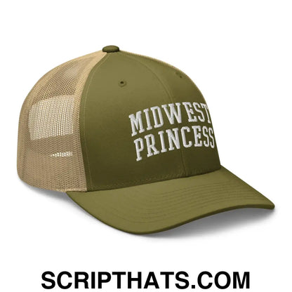 Midwest Princess Varsity Letterman Block Retro Trucker Hat Moss Khaki