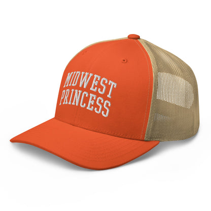 Midwest Princess Varsity Letterman Block Retro Trucker Hat Rustic Orange Khaki